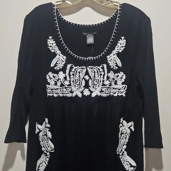 Chelsea & Theodore Blue Long Sleeve Scoop Neck Dress size XL - Picture 2 of 10